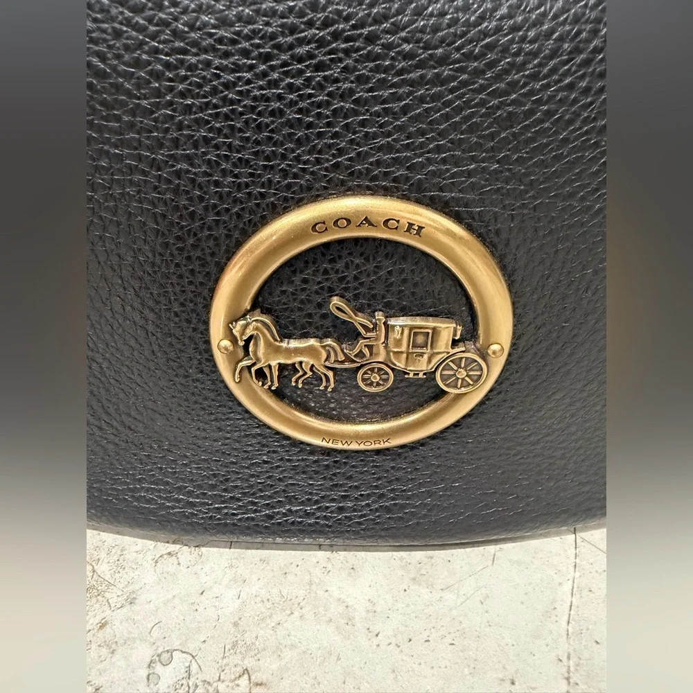 Coach Black Pebbled Leather Shoulder Hobo with Gold Logo